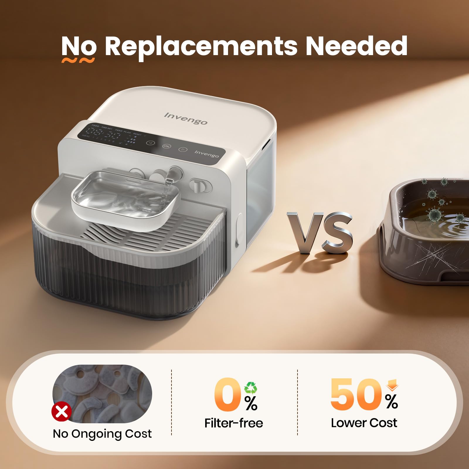 Invengo bebedero para gatos con capacidad 3,5 L en acero inoxidable para agua fresca.