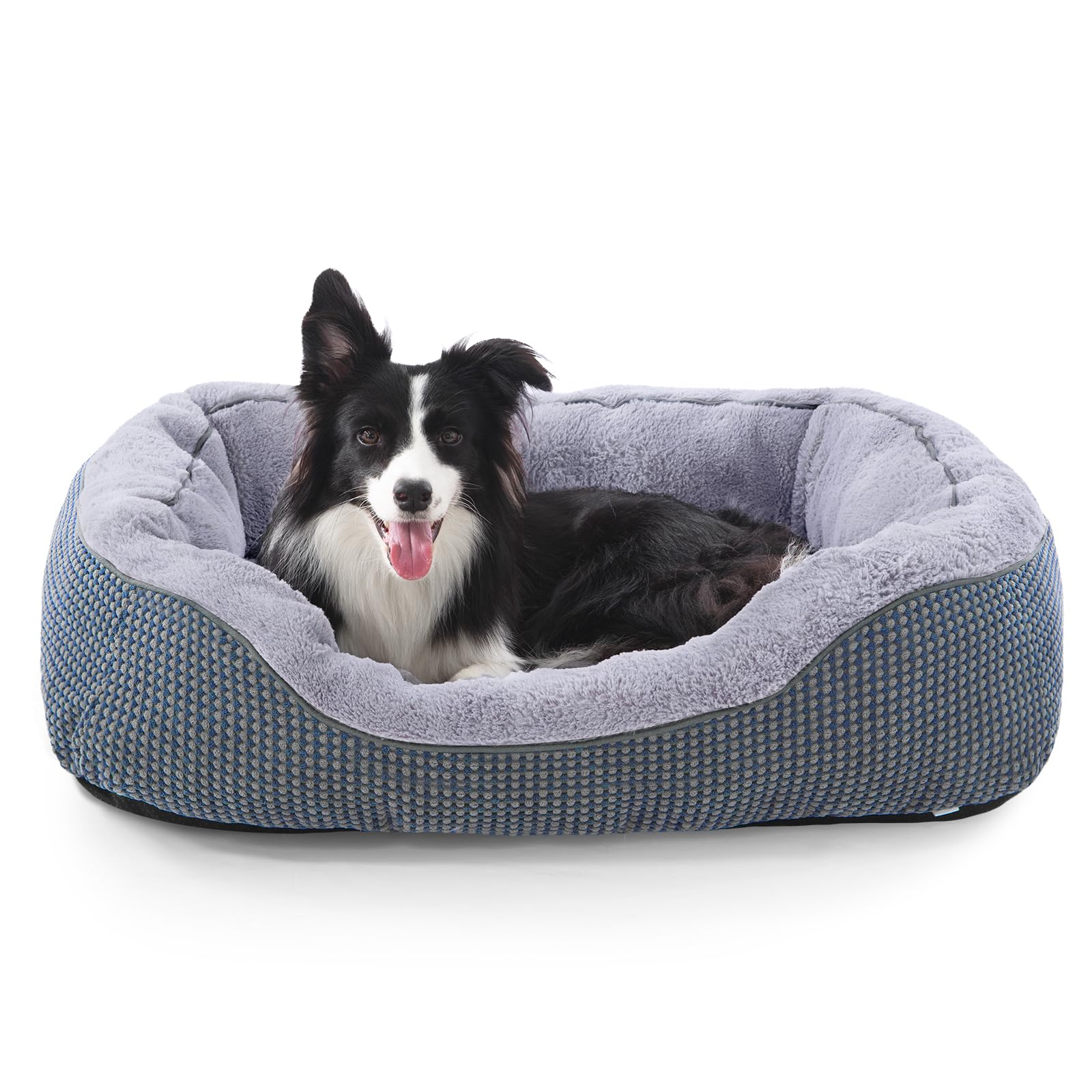 Cama INVENHO para perro mediano con borde elevado para seguridad y confort.