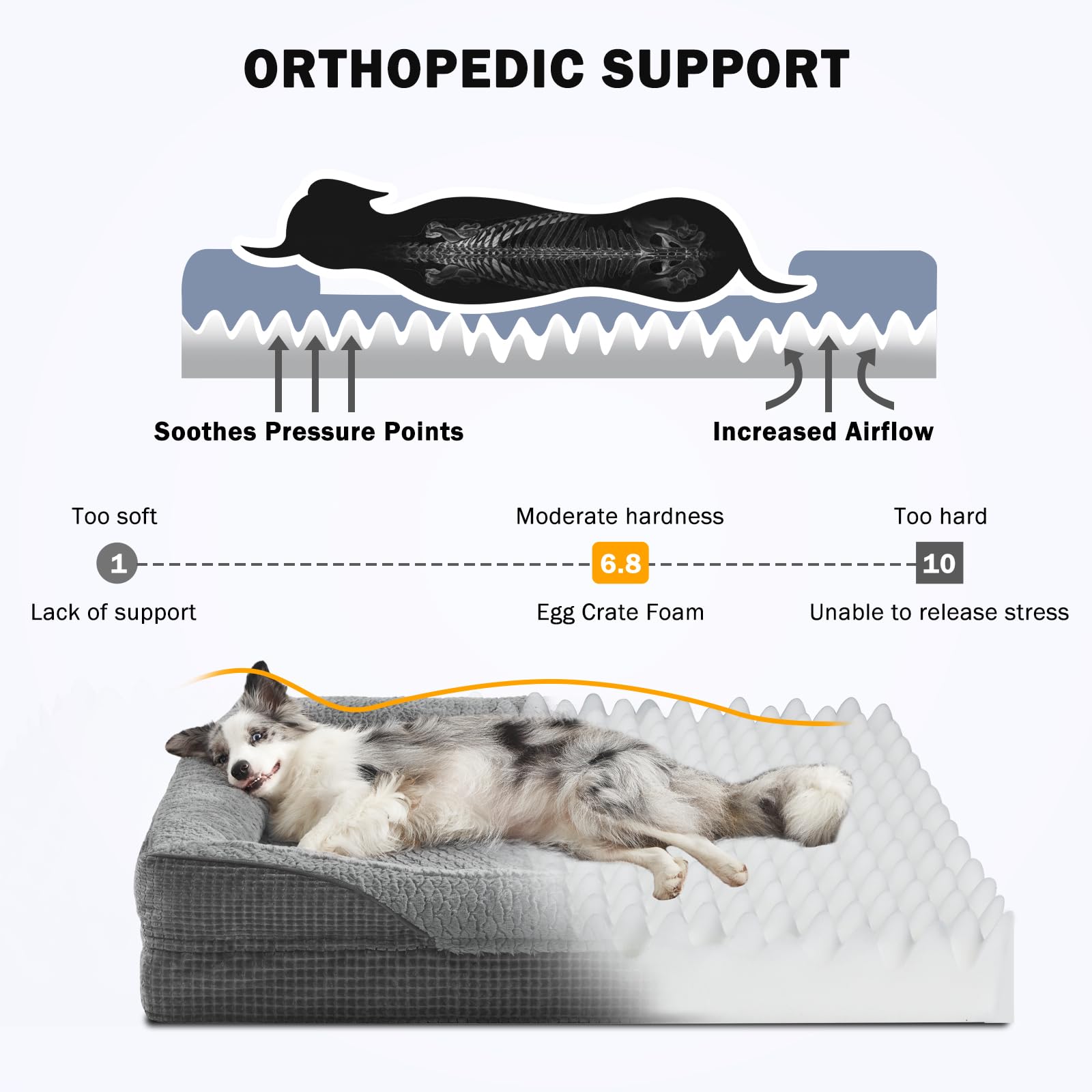 INVENHO cama ortopédica XXL para perros, vista superior, base antideslizante para mayor seguridad.