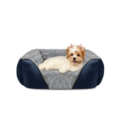 Cama INVENHO para perros pequeños con bordes elevados que sostienen cabeza y cuello.