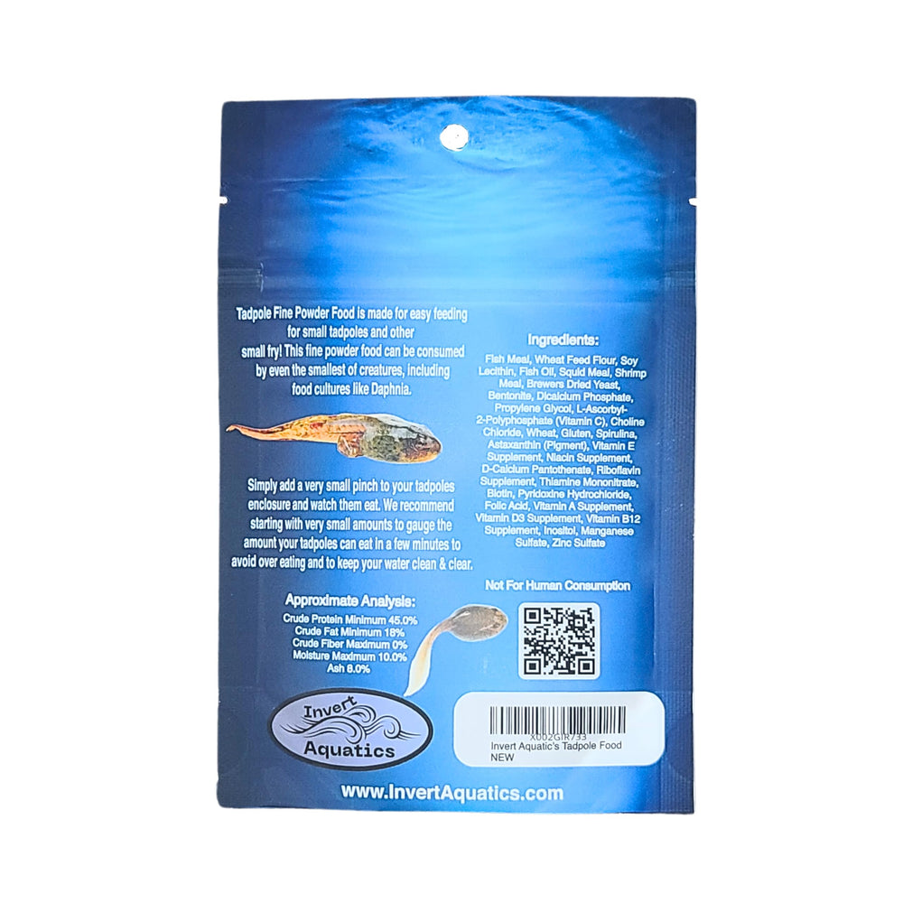 Invert Aquatics Tadpole Food, aplicación en acuario, ideal para alevinos y cultivos.
