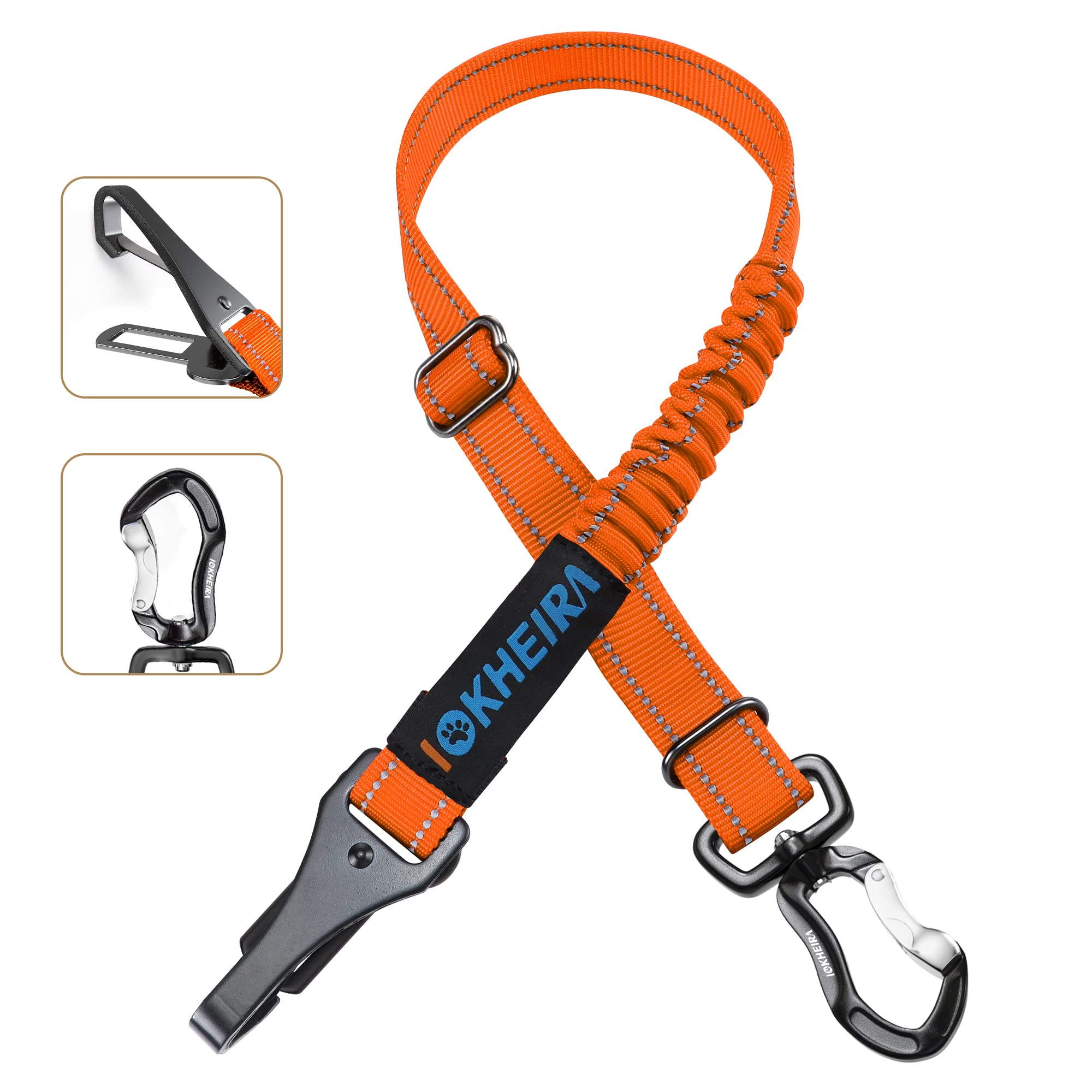 IOKHEIRA cinturon perro naranja ajustable para coche seguro y cómodo