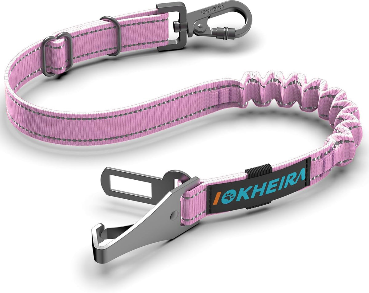 IOKHEIRA correa para coche de perro rosa, seguridad mejorada para viajes.