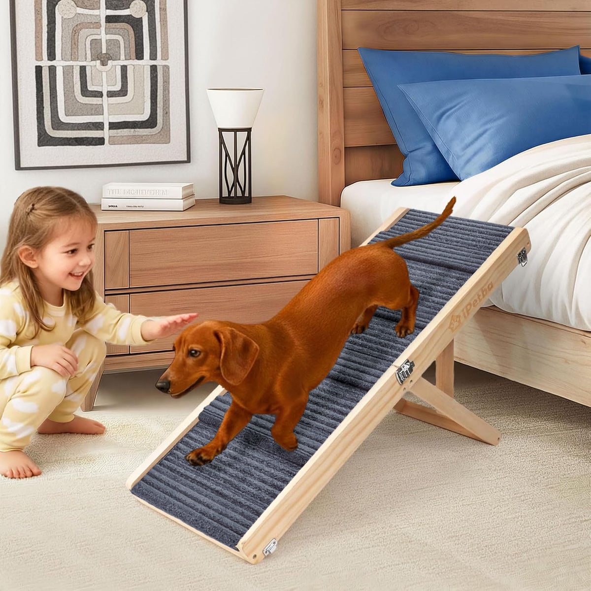 iPetba rampa para sofa con inclinacion suave; facilita subir al sofa con seguridad.