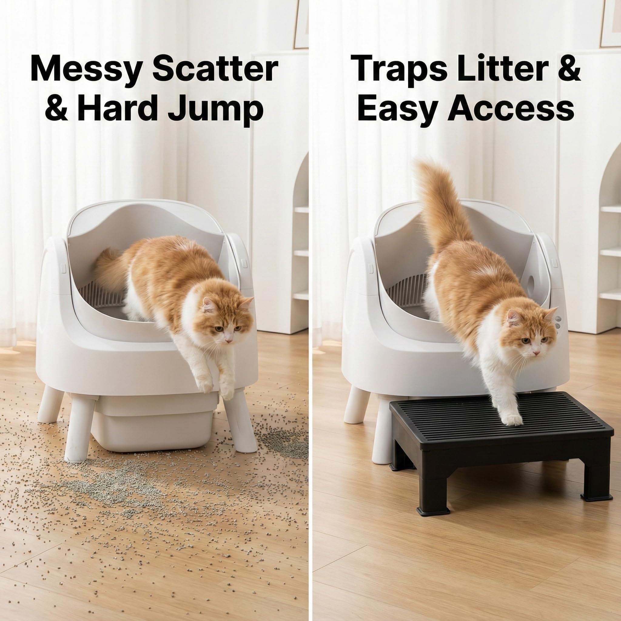 IQMaoGo rampa para caja de arena, ajuste 5-9 pulgadas, acceso cómodo para gatos mayores.