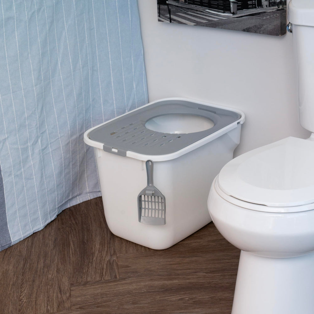 IRIS USA caja blanca y gris para gatos elegante y funcional