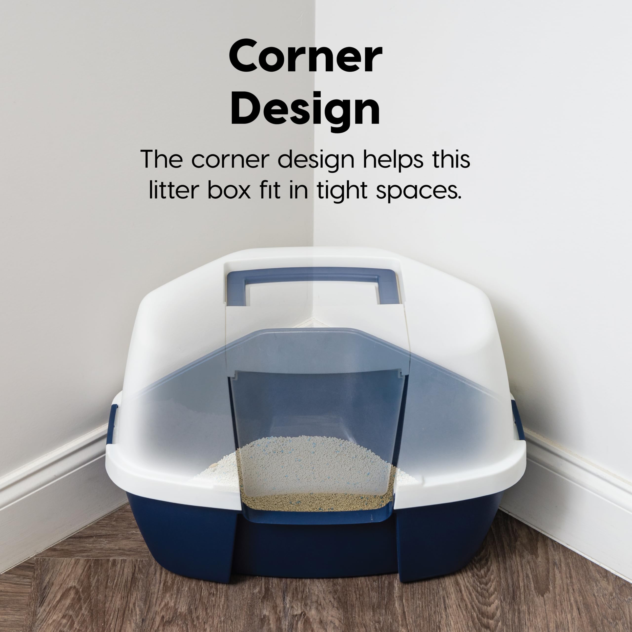 IRIS USA caja esquina para gatos, puerta flap facilita acceso y limpieza diaria.