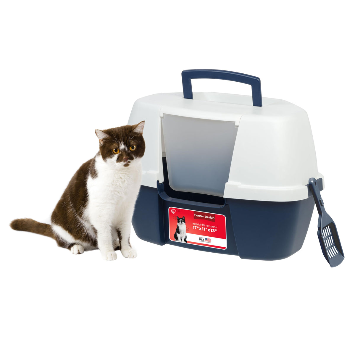IRIS USA caja esquina para gatos, diseño ergonómico que ahorra espacio en casa.