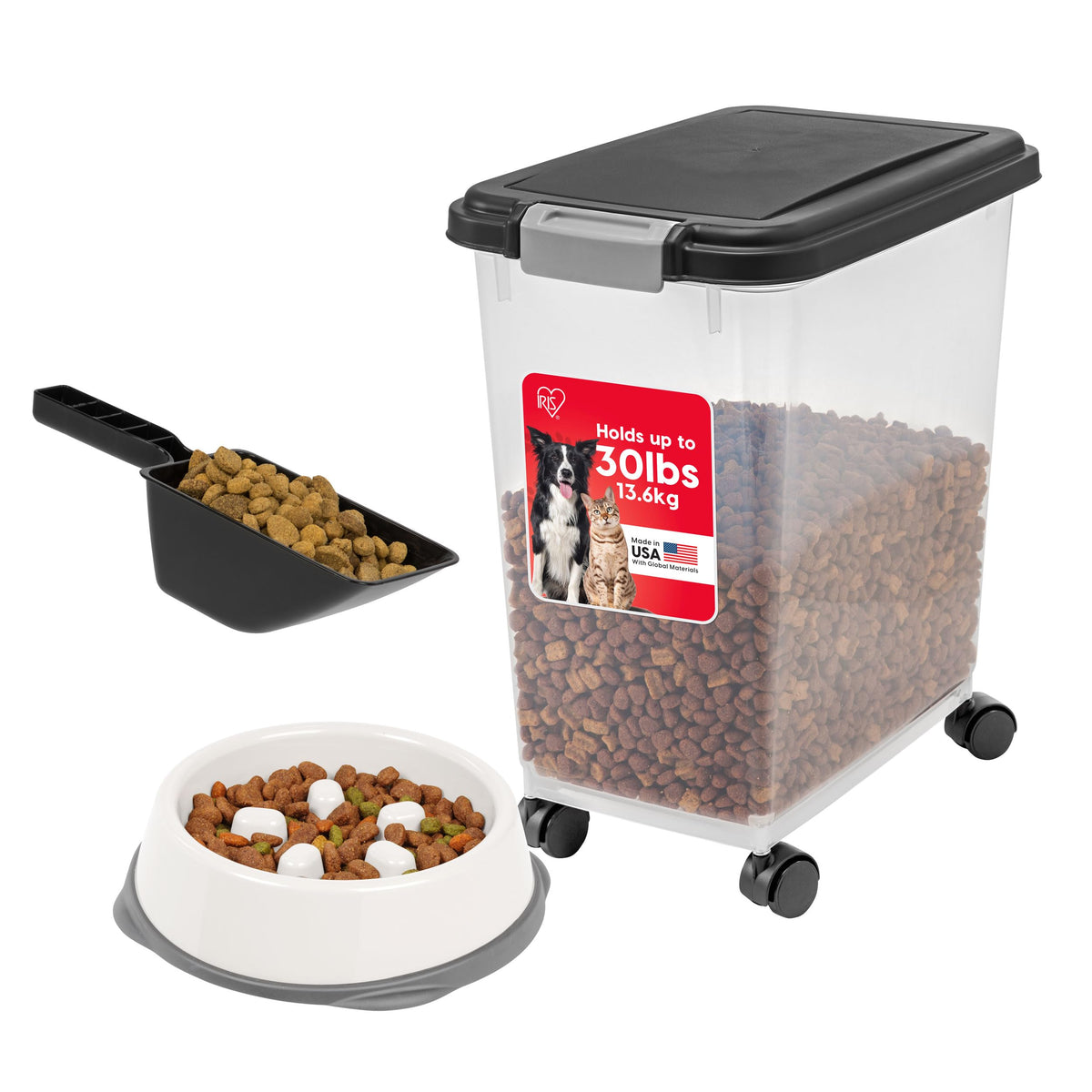 IRIS USA contenedor para alimento canino hermético mantiene la frescura y el orden.