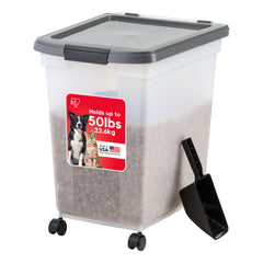 IRIS USA contenedor de alimento para perros 50 lb con ruedas, fácil de mover
