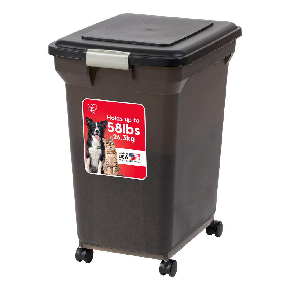 Contenedor IRIS USA para mascotas con tapa segura para mantener la comida fresca.
