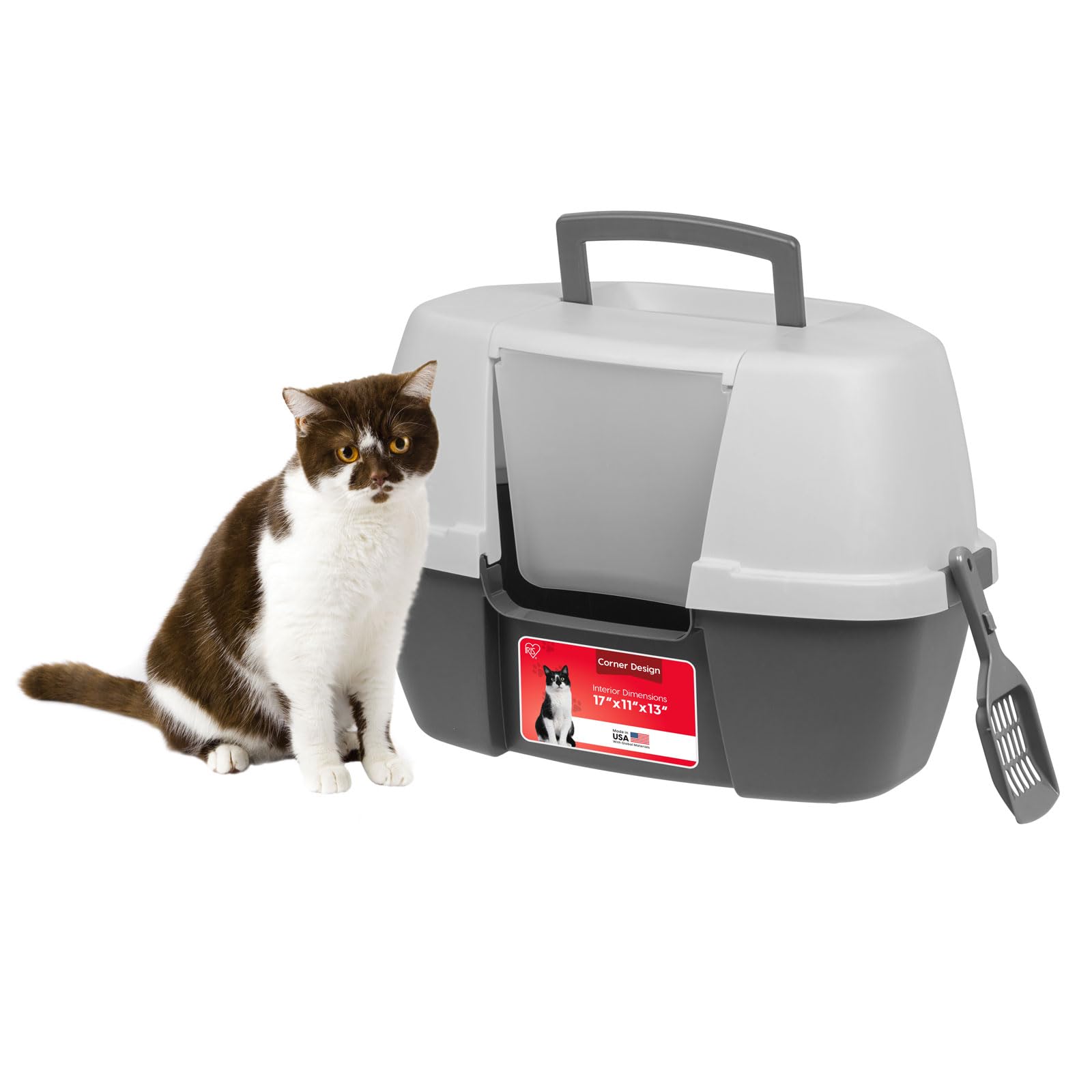 IRIS USA Esquina para gatos con tapa: ahorro de espacio y privacidad para el área de baño.