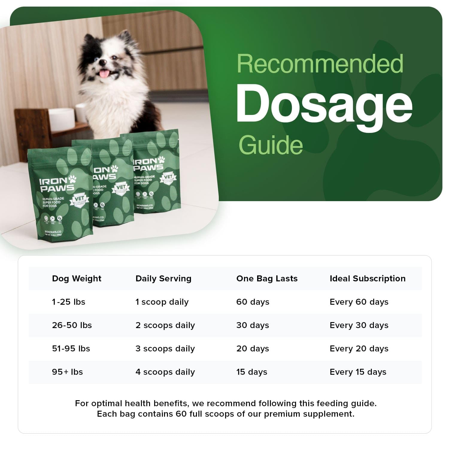 Iron Paws ingredientes activos 20, apoyo integral para salud canina