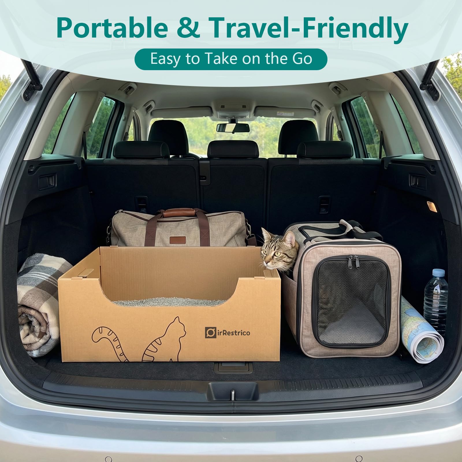 IRRESTRICO bandeja desechable para gatos para viajes en coche, conveniente