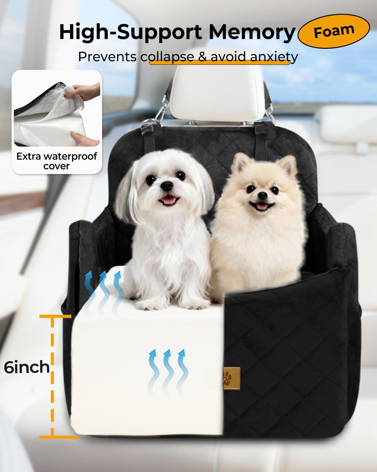 Ishineon asiento para perro en coche con funda impermeable para derrames.