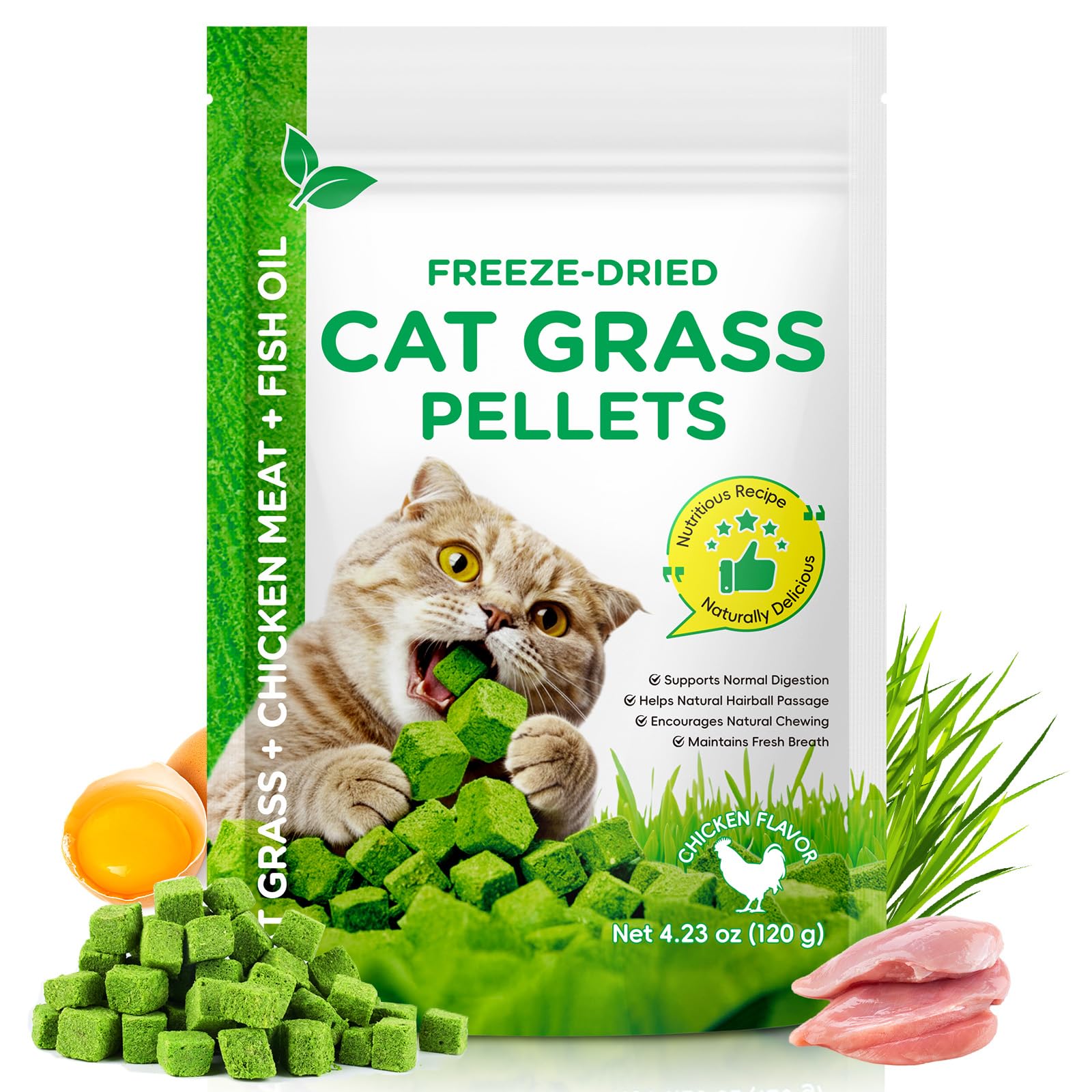 ISUNRISE granulado de hierba de gato congelada, sabor natural para gatos.