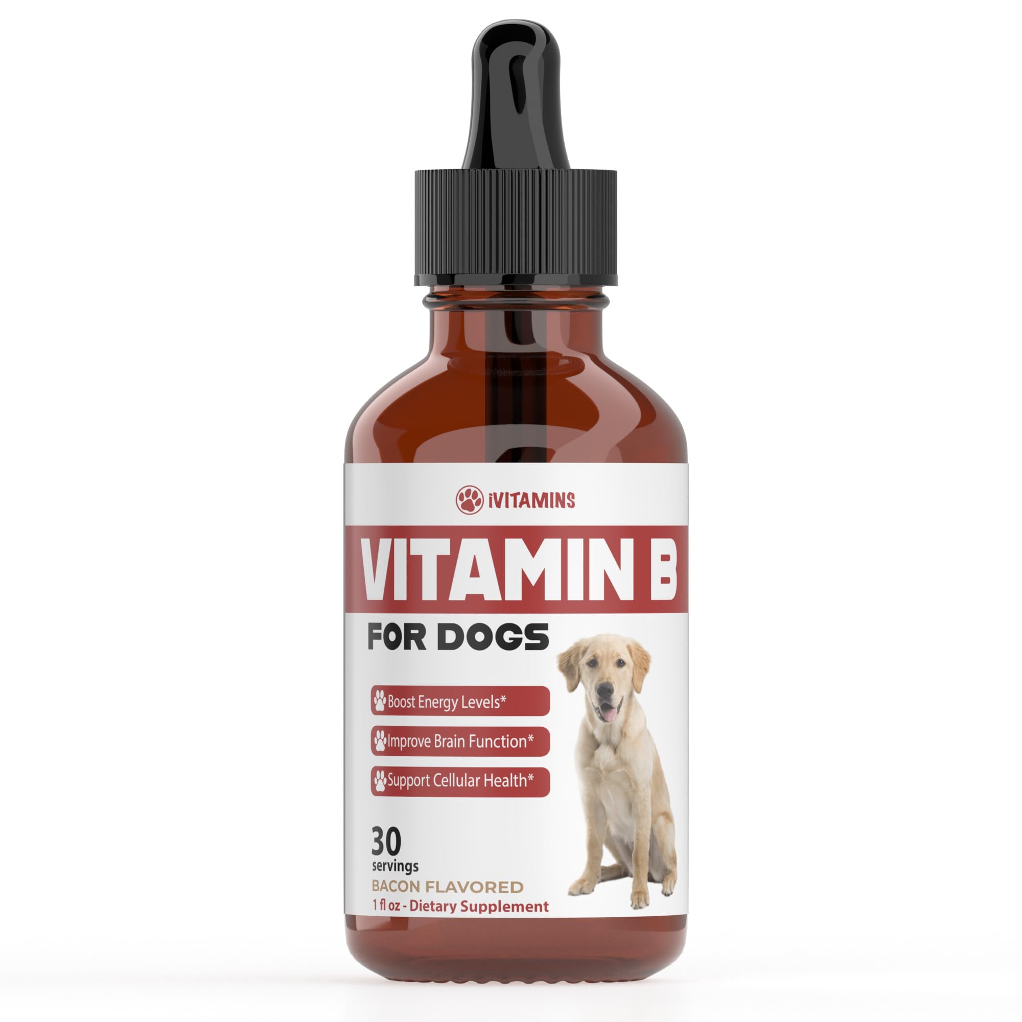iVitamins Vitamina B para perros en gotas sabor tocino, energía diaria.