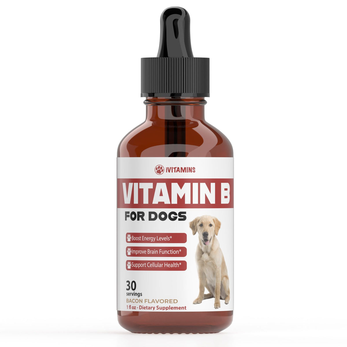 iVitamins Vitamina B para perros en gotas sabor tocino, energía diaria.