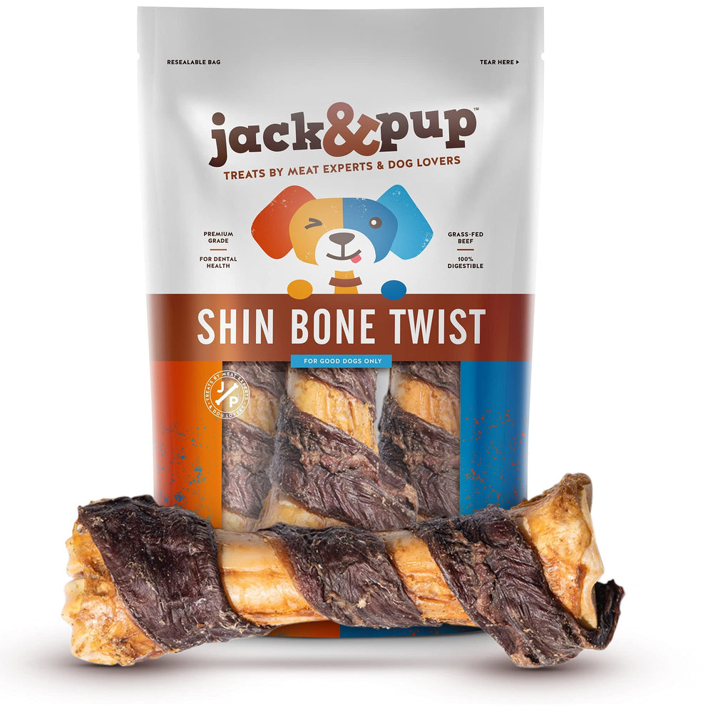 Hueso tibia torcida de Jack&Pup, ideal para masticación prolongada.