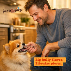 Jack&Pup Bully Bites para cachorros, textura adecuada para mordisqueos.