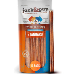 Jack&Pup Bully Stick 12 pulgadas, masticación prolongada para perros medianos y grandes.