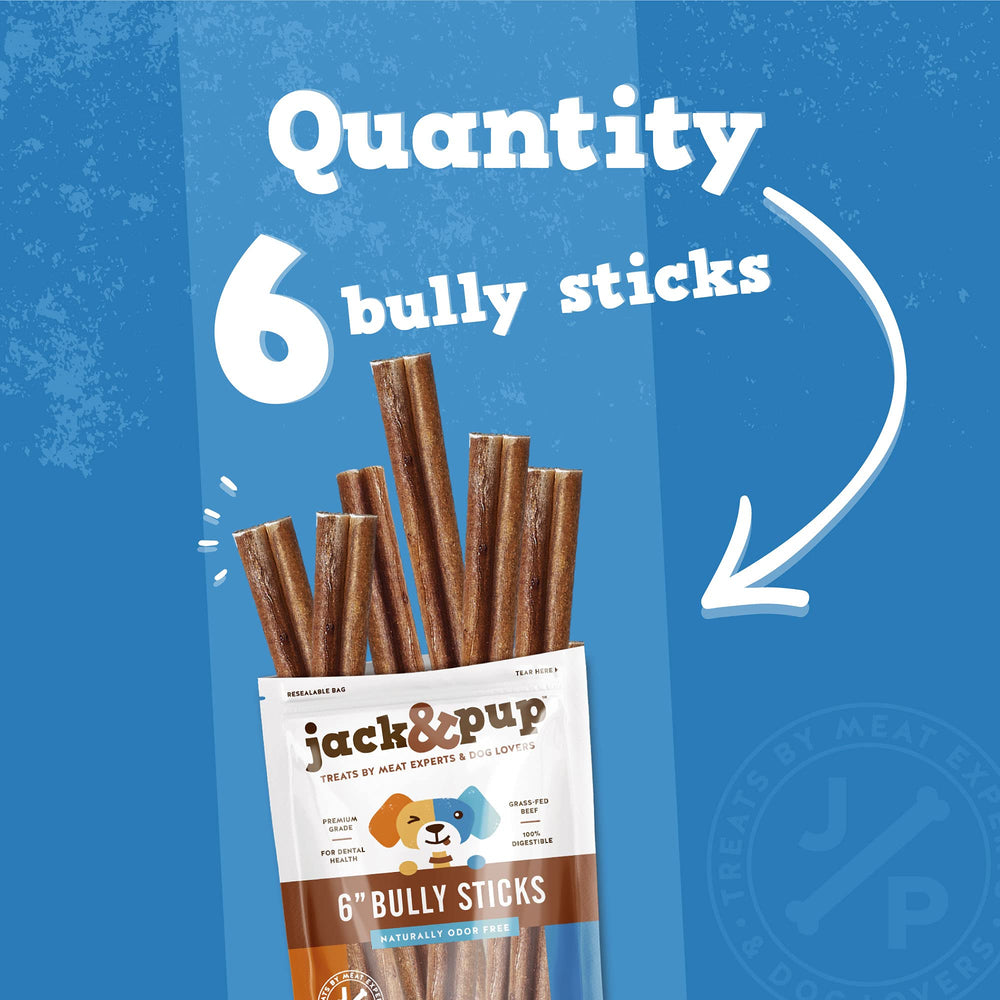 Jack&Pup bully-stick 6pulgadas-libre-de-granos-pizzle, snack natural y digerible.