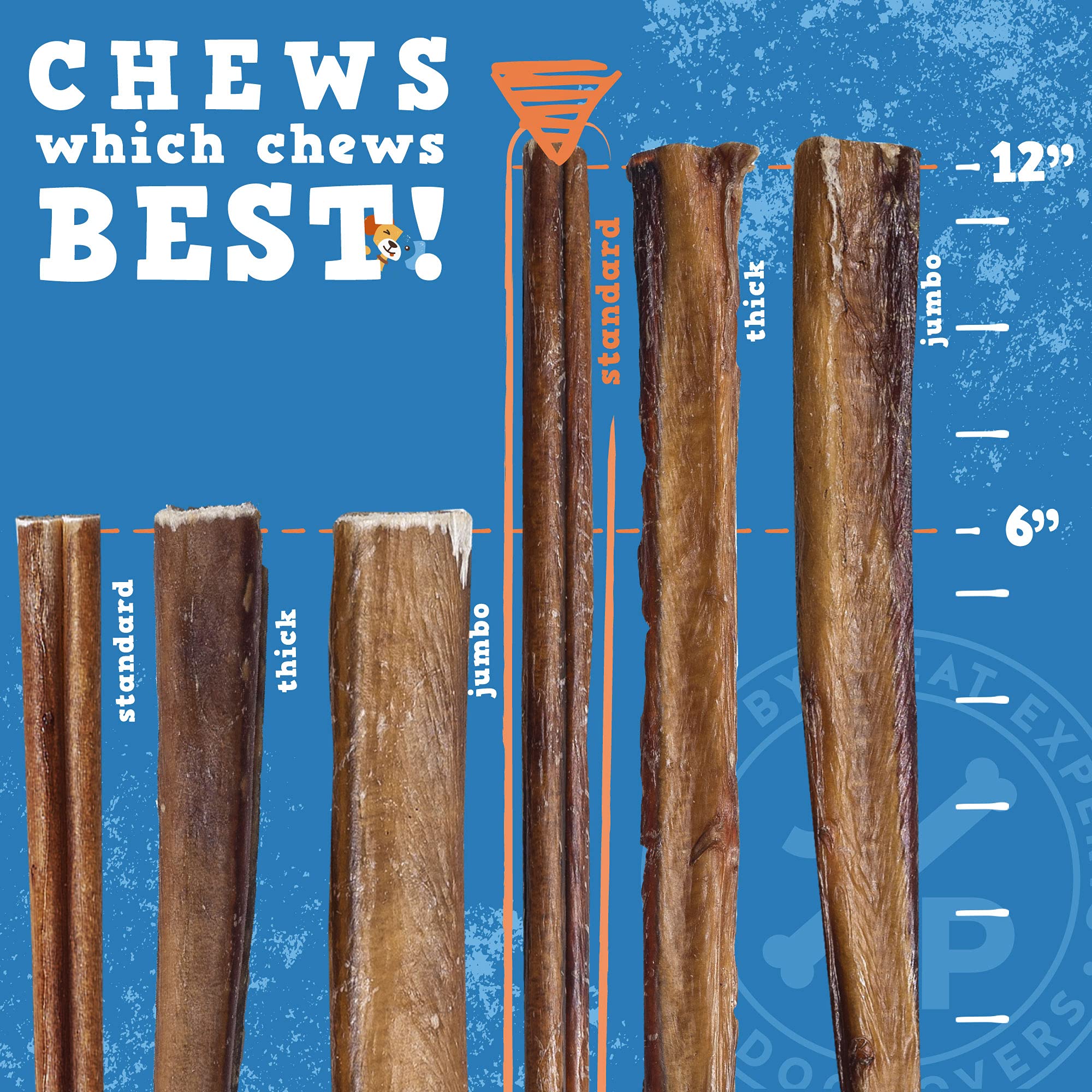 Jack&Pup Bully Stick, 100% ingrediente único y sin aditivos.