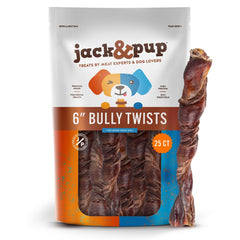 Jack&Pup Bully Twists de 6 pulgadas para perros, masticación gruesa y sabrosa.