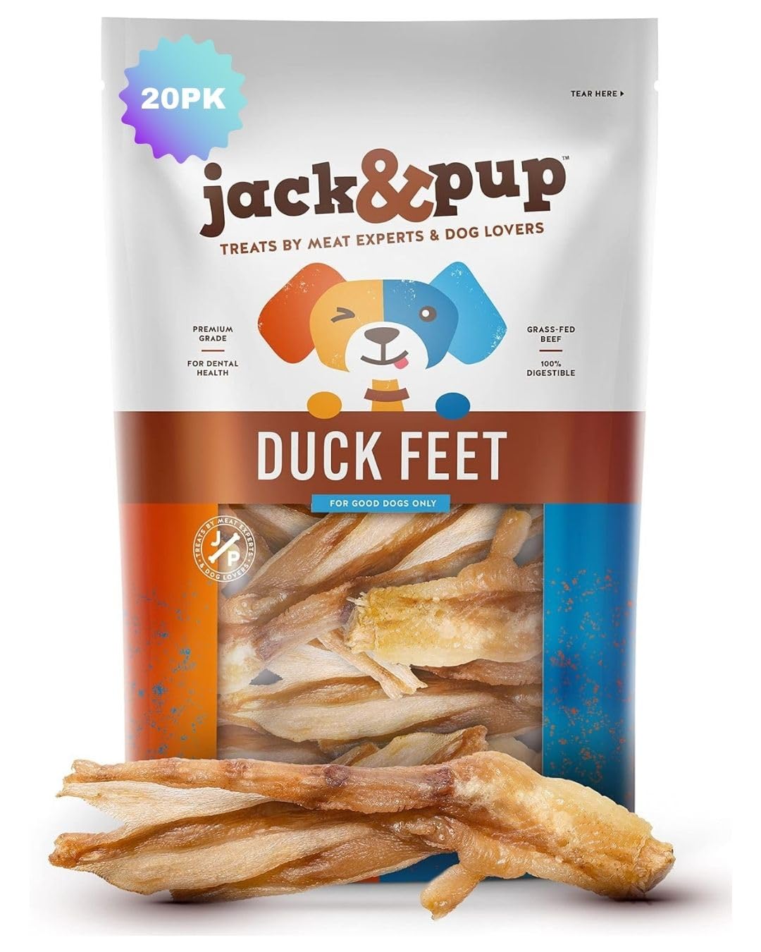 Jack&Pup patitas de pato para perros: empaque de 20 piezas para masticar.