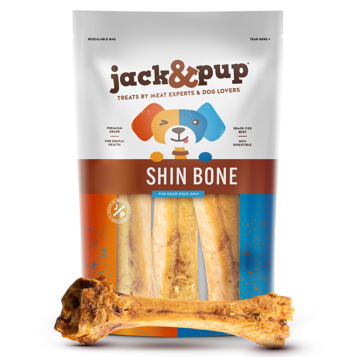 Jack&Pup hueso espinilla ternera asado, ideal para masticación prolongada.