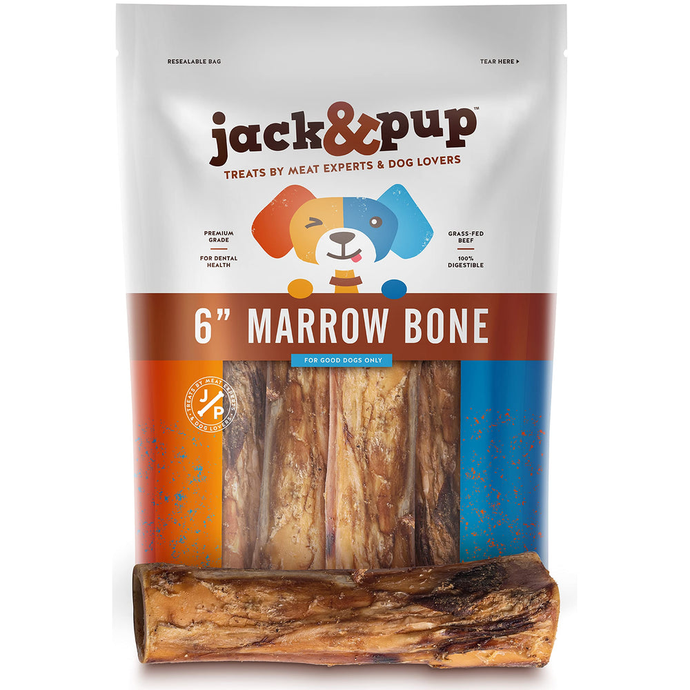 Jack&Pup Hueso de médula 6 pulgadas para perros grandes, masticación prolongada.