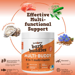Jack&Pup Multi-Buddy empaque-dosis, fácil de administrar para perros pequeños.