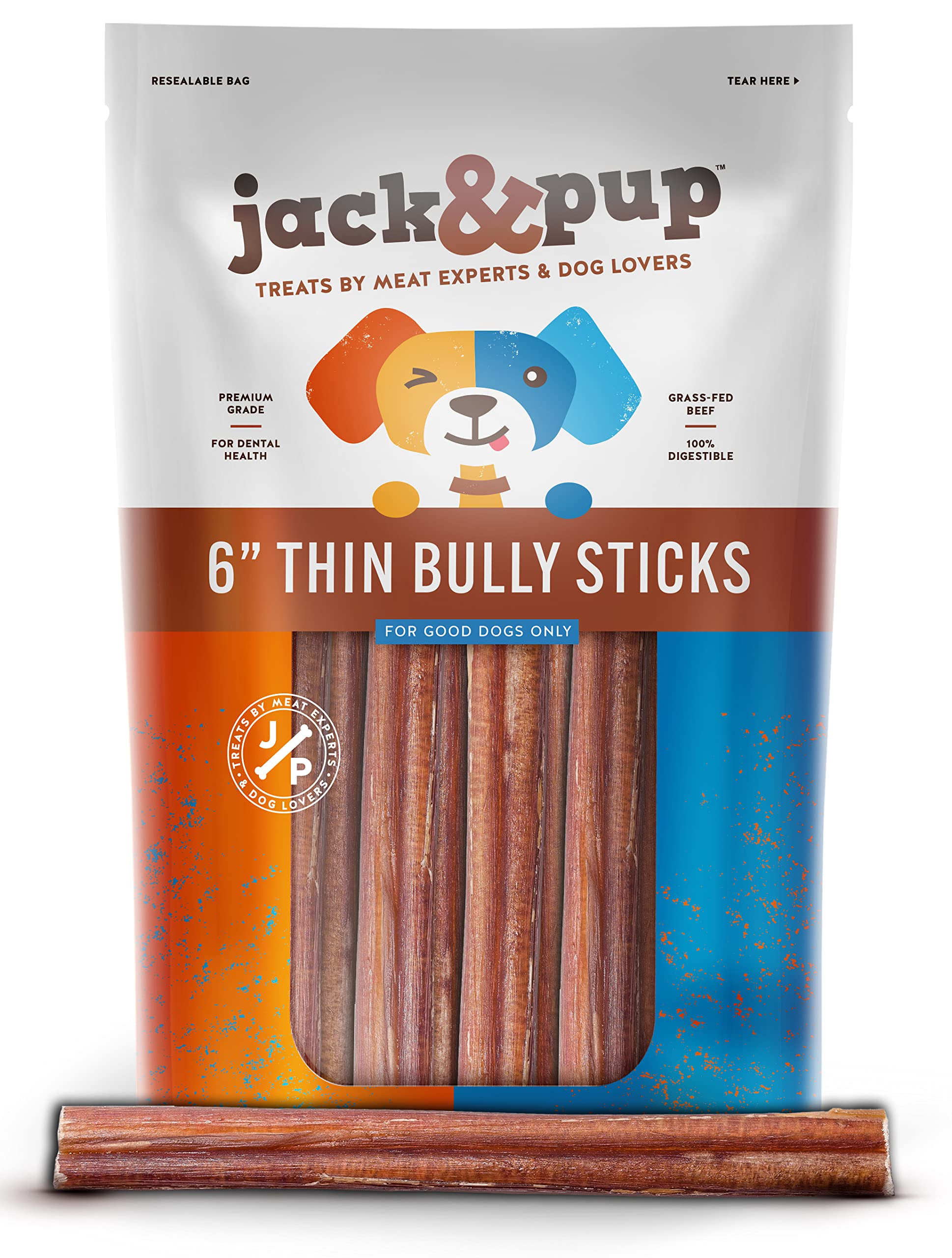 Jack&Pup palitos bully 6 pulgadas para perros pequeños, sabrosos y fáciles de masticar