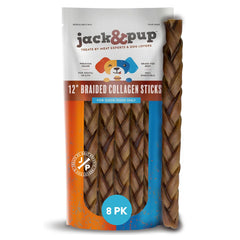 Jack&Pup palitos de colágeno trenzados de 12 pulgadas para perros, masticables y duraderos.