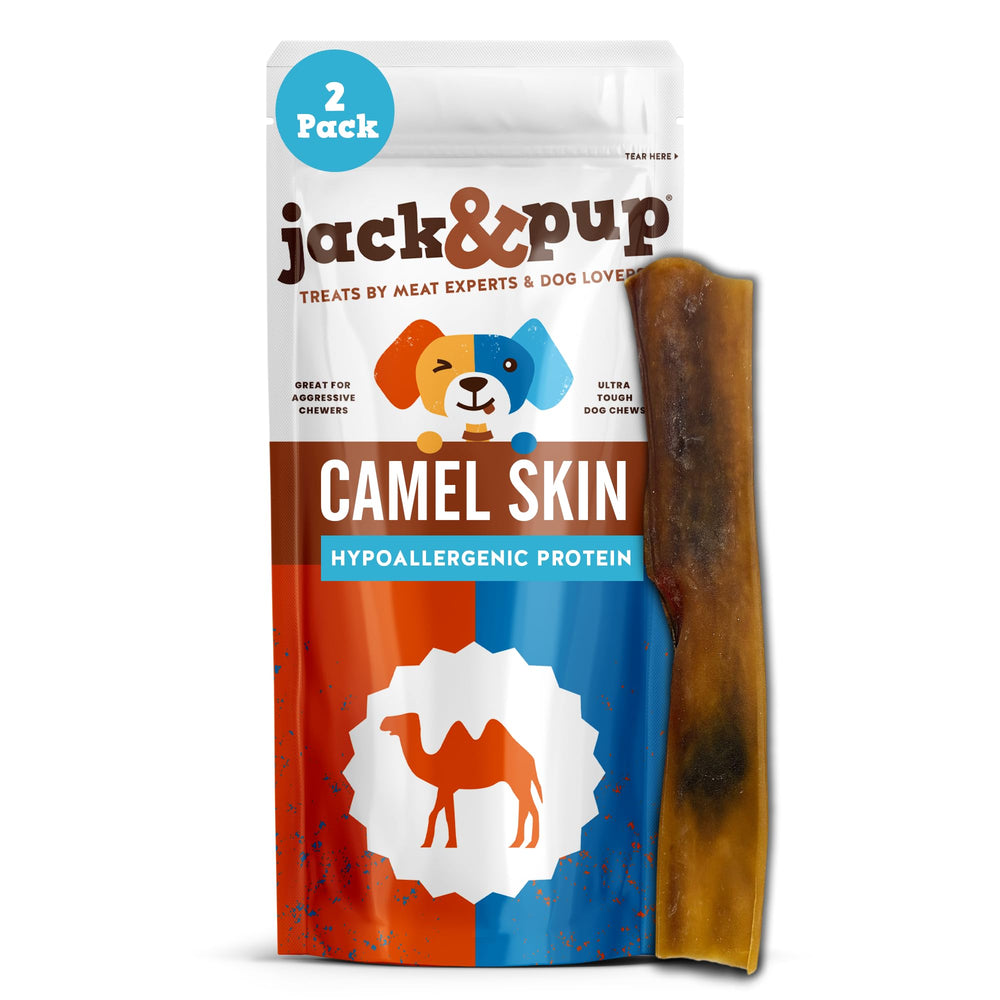 Jack&Pup palitos-piel-camel, dos unidades, opción proteica única para perros.