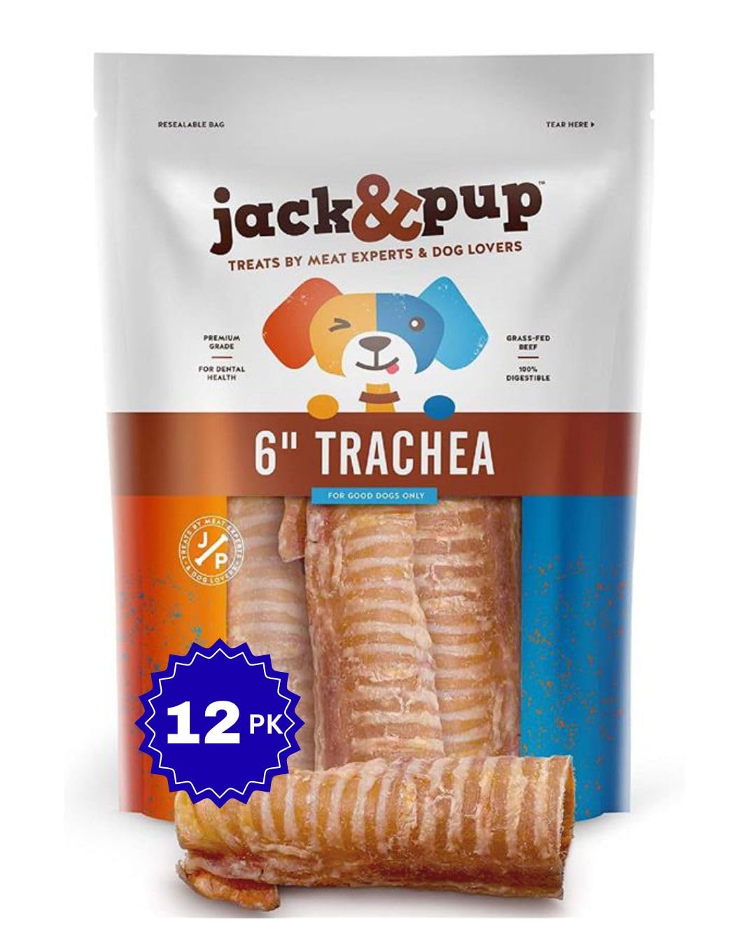 Jack&Pup traquea de res de 6 pulgadas para perros, snack duradero