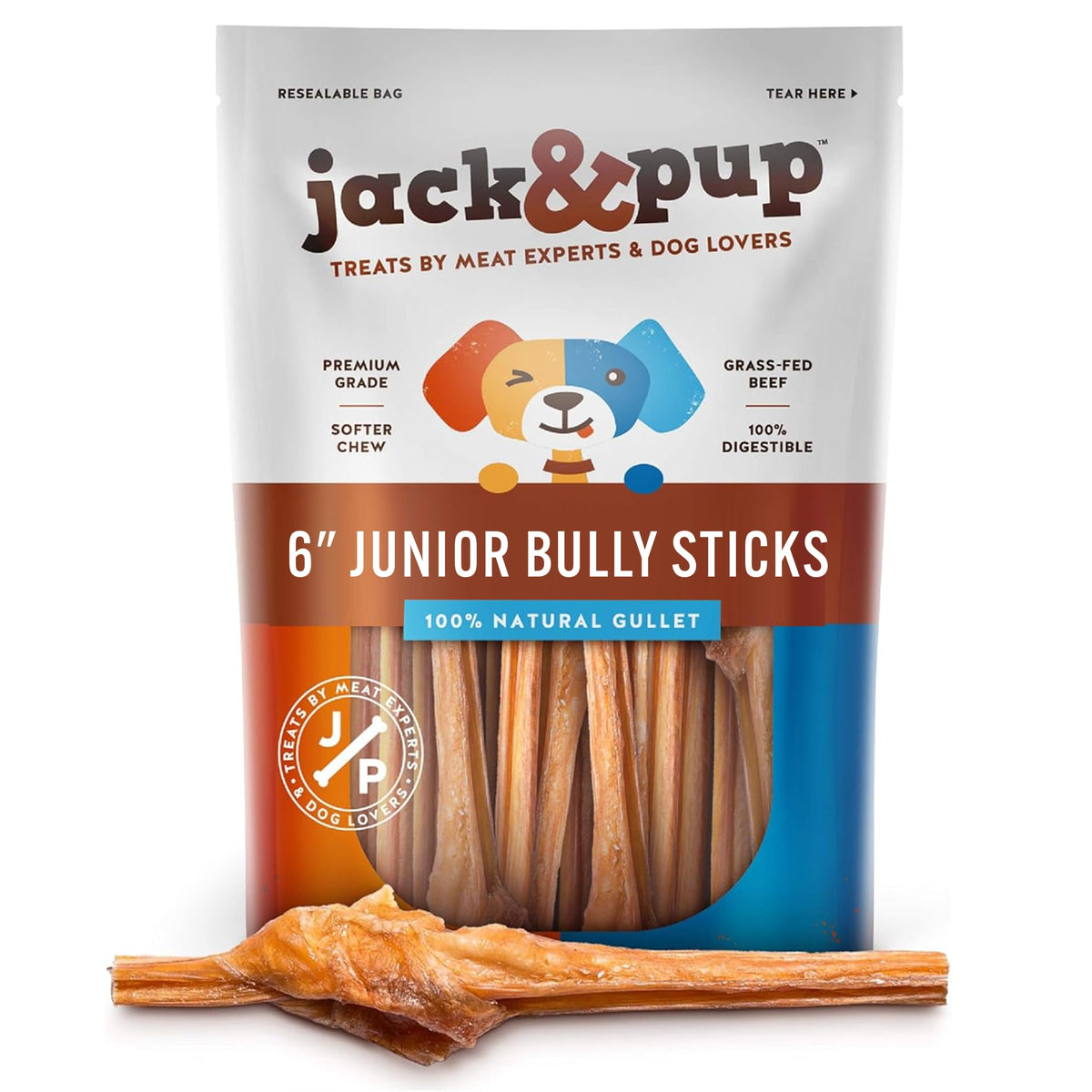 Jack&Pup: palito de vejiga de res de 6 pulgadas, ideal para cachorros en dentición suave