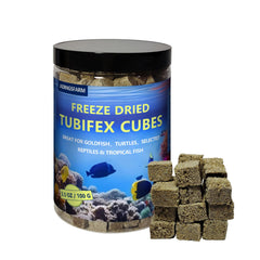JADINGSFARM cubos tubífex liofilizados en envase; alimento proteico para peces.