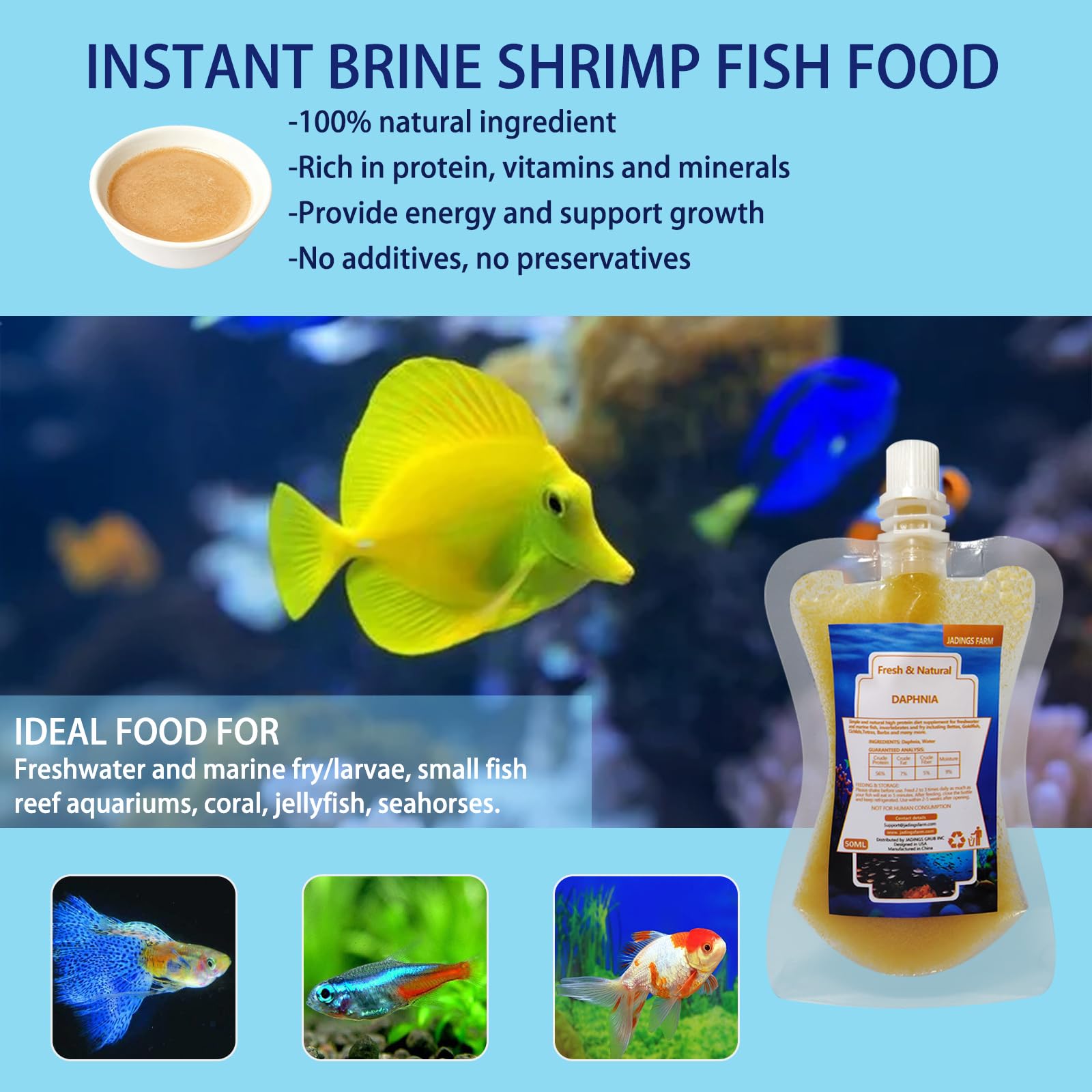 JADINGSFARM Daphnia alimento listo para usar, ideal para peces pequeños