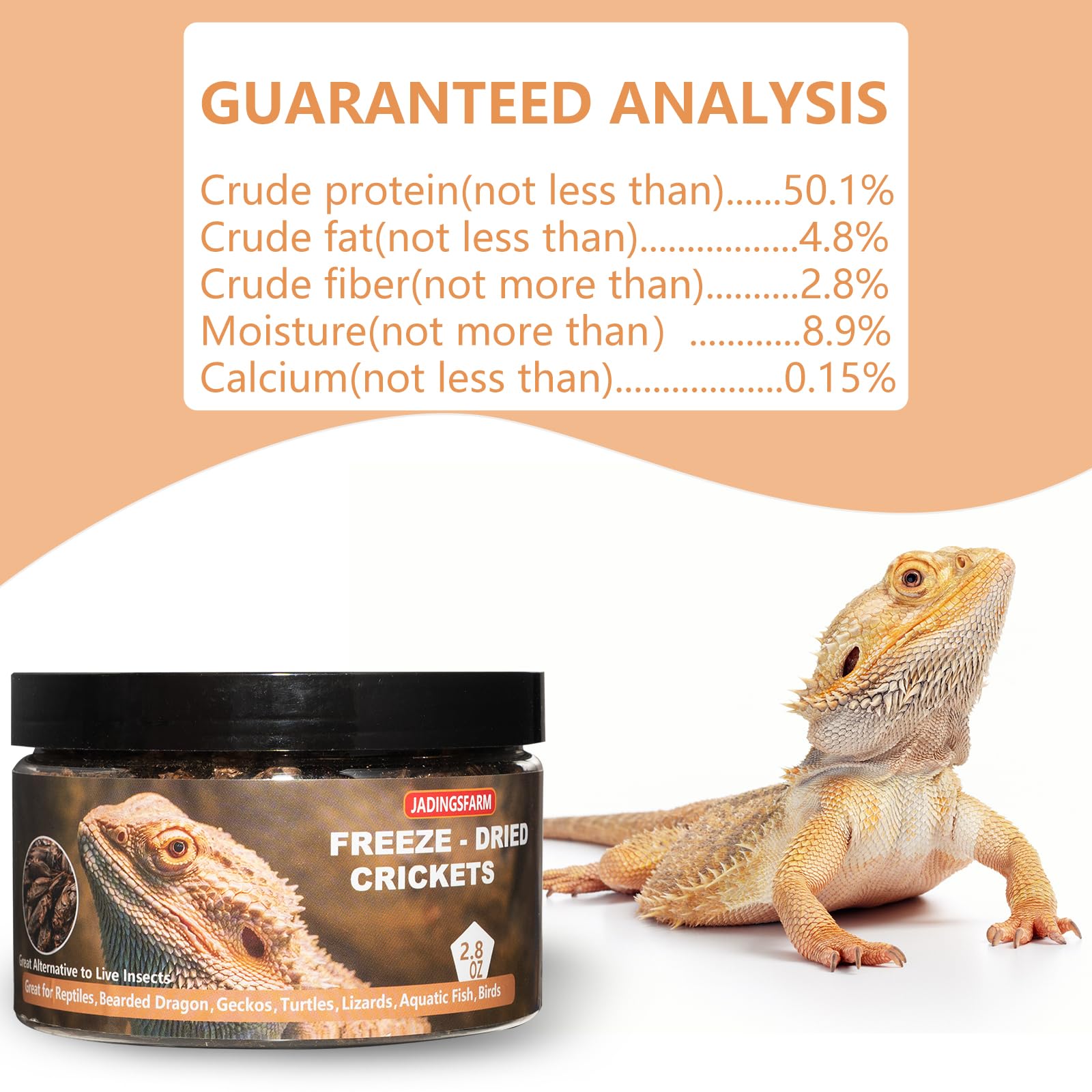 JADINGSFARM grillos liofilizados para reptiles, proteína sostenida para dragones barbudos.