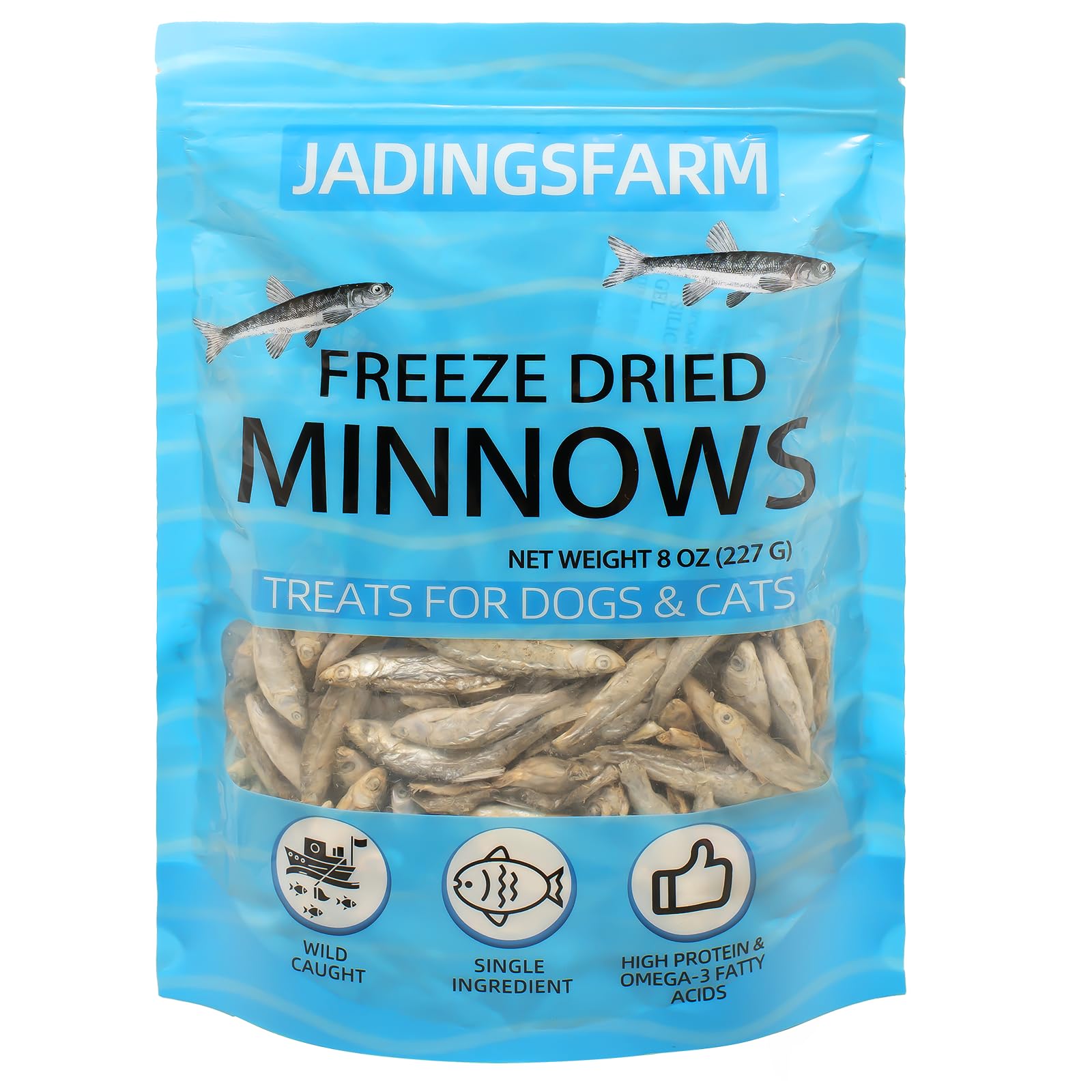 JADINGSFARM Minnows, empaque de 8 onzas, snack natural para perros y gatos.