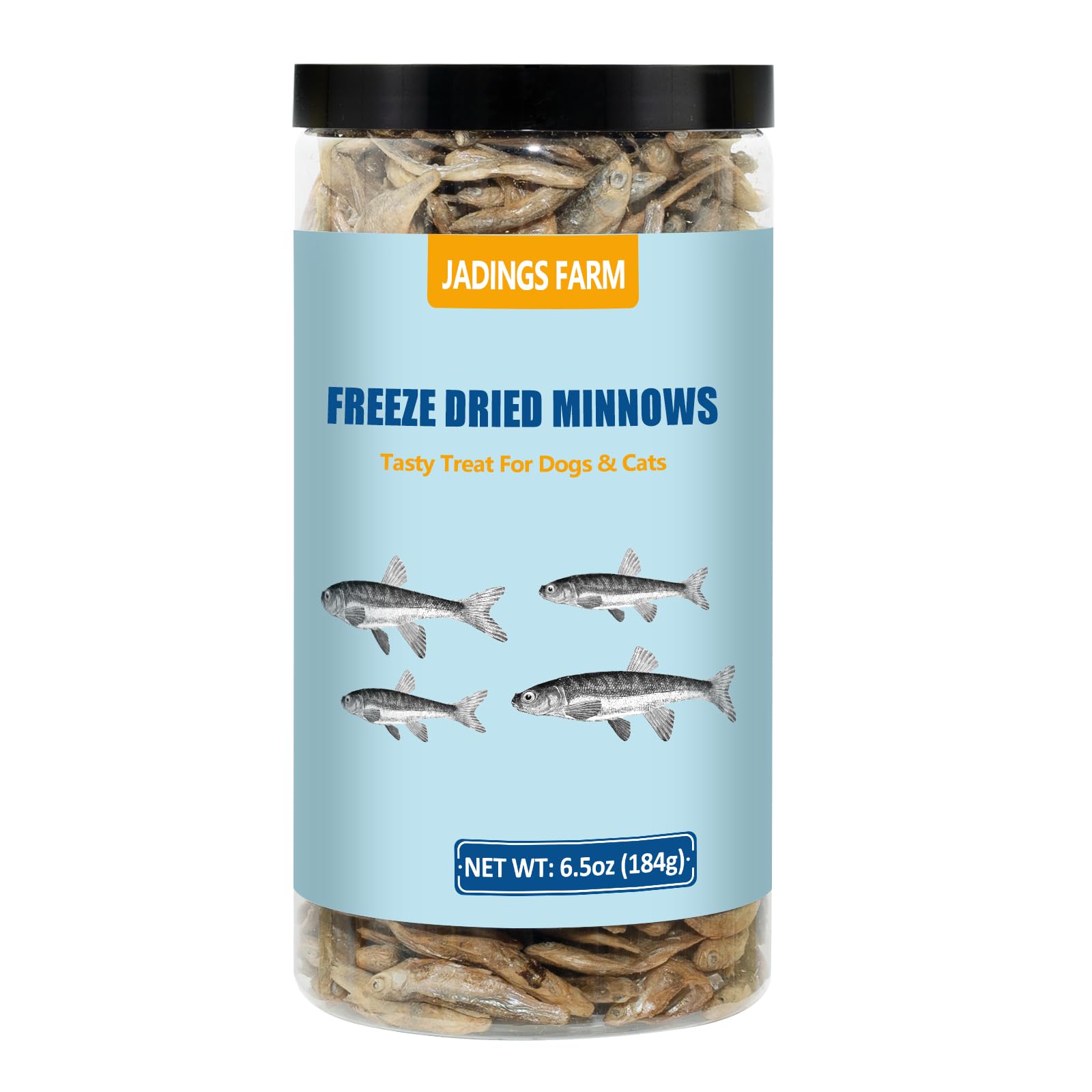JADINGSFARM Minnows en lata abierta, snack proteico para perros y gatos.