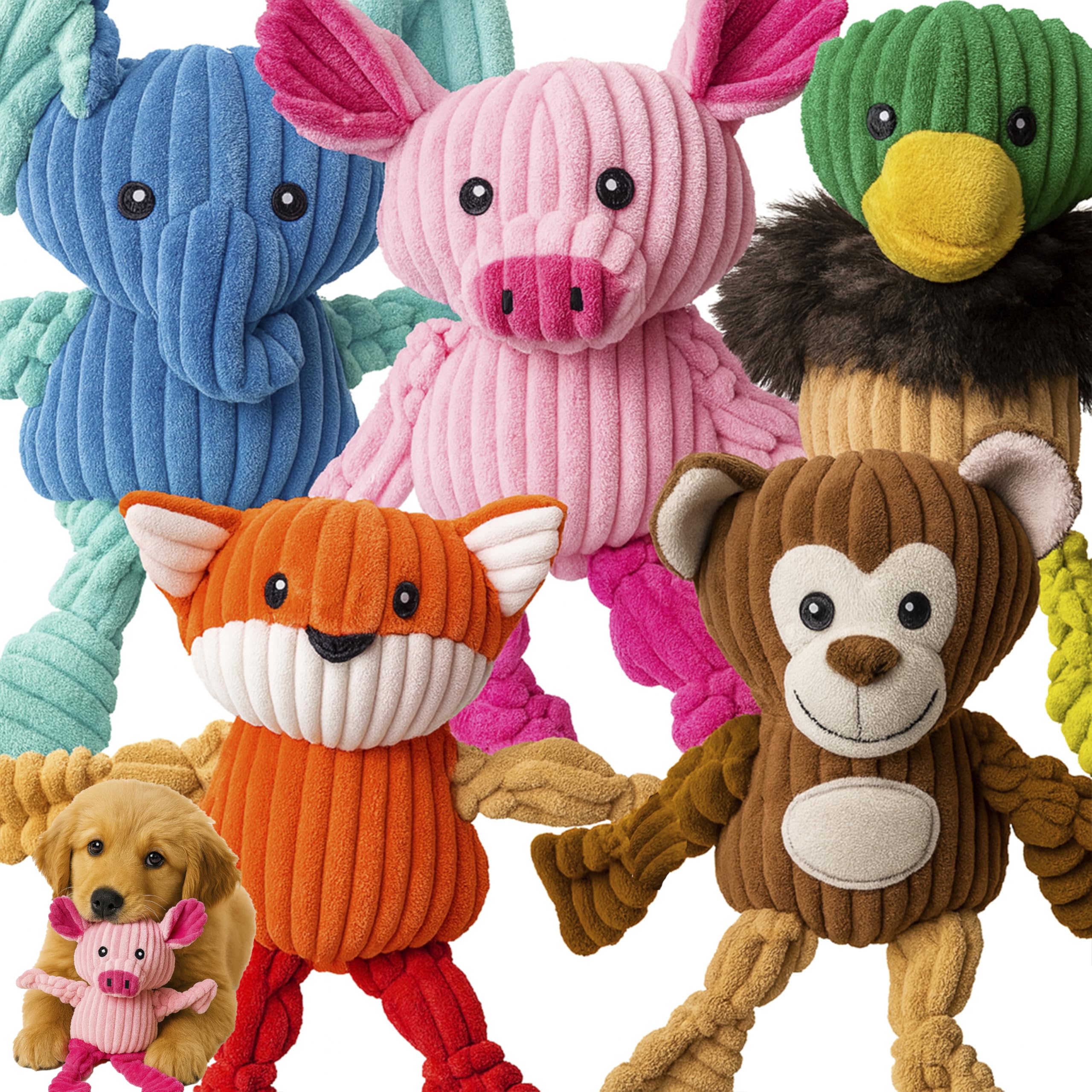 Jalousie peluche para perros con pack de juguetes para juego diario