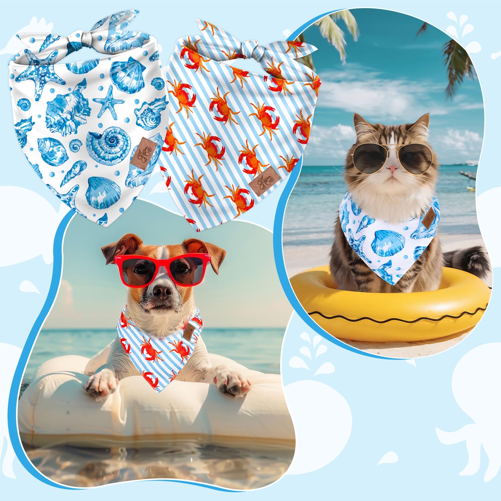 Bandana marina de JarThenaAMCS con cangrejo estrella y concha, para fiestas