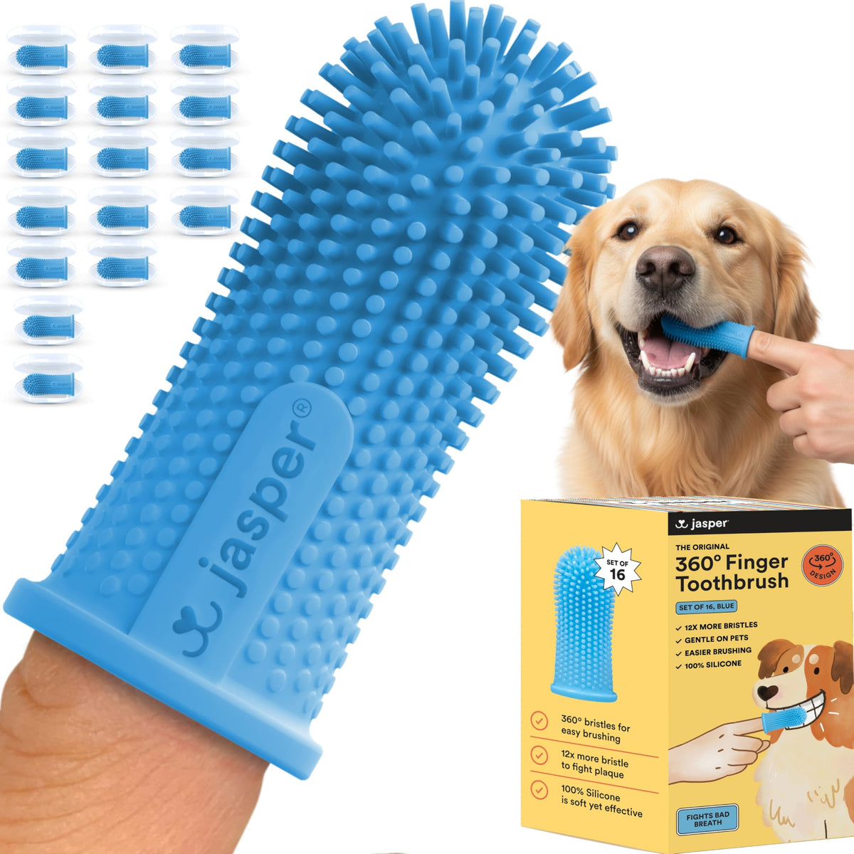 Jasper cepillo-dientes-perro-360 para limpieza completa de dientes.