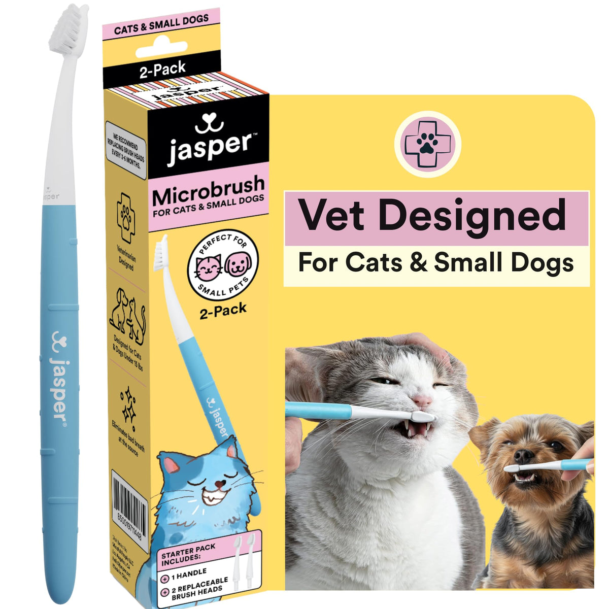 Jasper Microbrush, cabeza estrecha para gatos, limpieza precisa