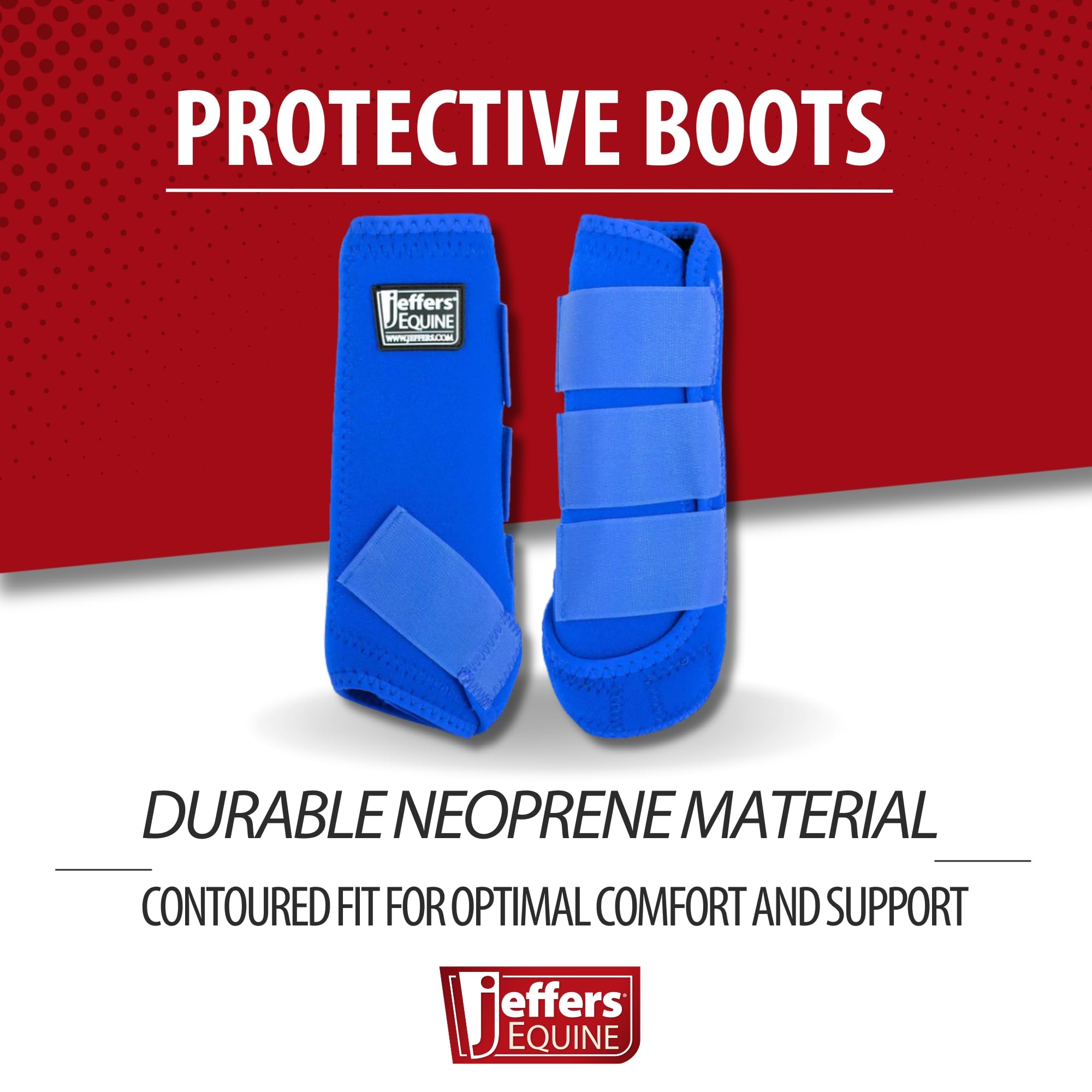 Botas protectoras Jeffers para caballo, vista lateral, soporte durante saltos.