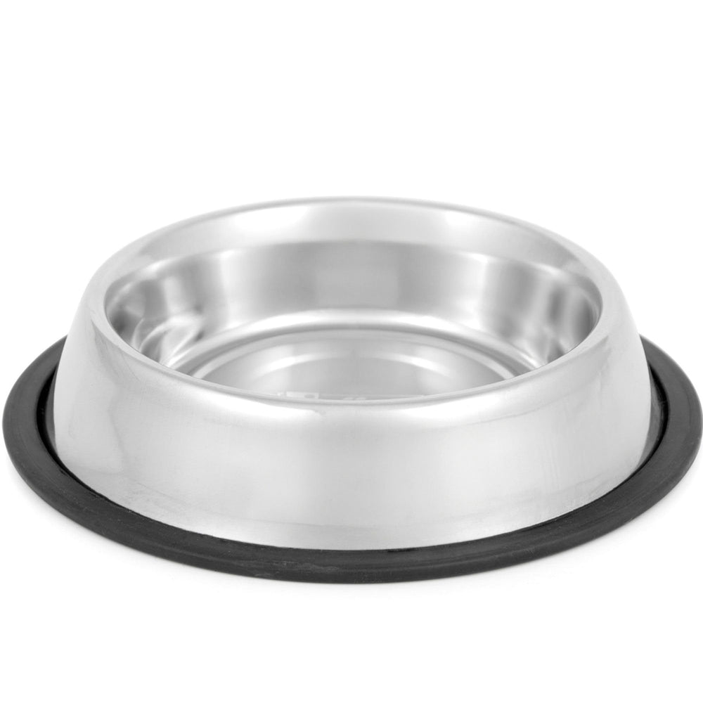 Jeffers plato de alimento en acero inoxidable con base negra antideslizante para evitar deslizamientos durante la comida.
