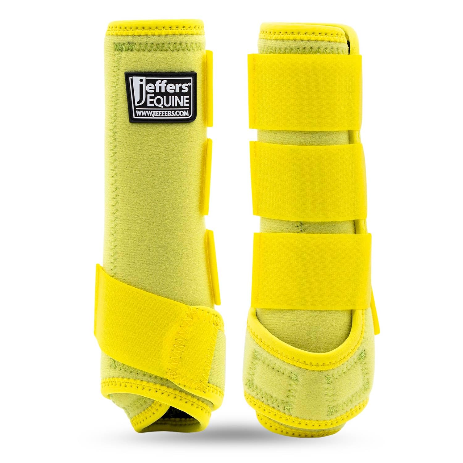 Jeffers protectores de patas amarillos para frente, protección estable durante entrenamiento.
