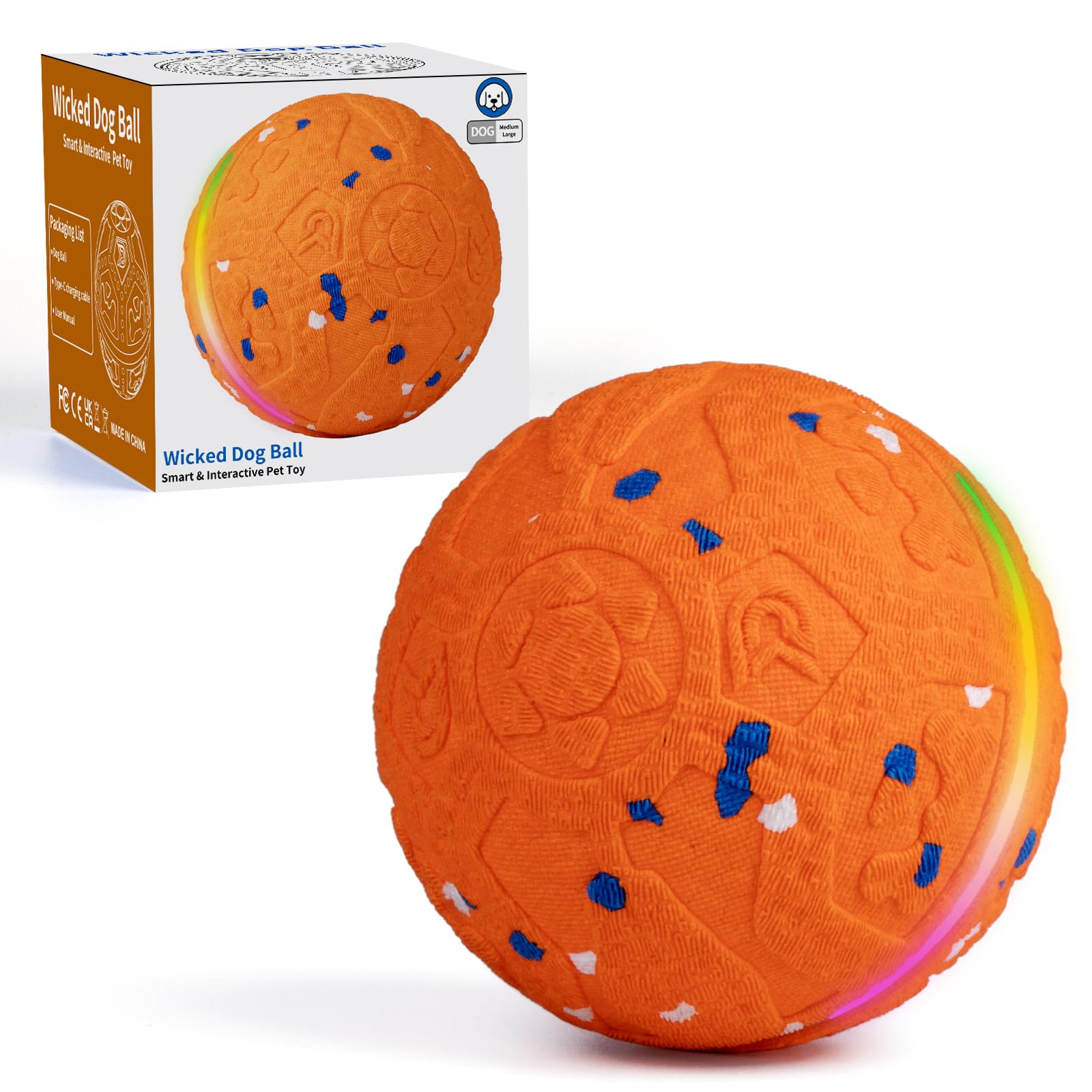 Bola interactiva JEISOTHB con luces para estimular y entretener al perro.